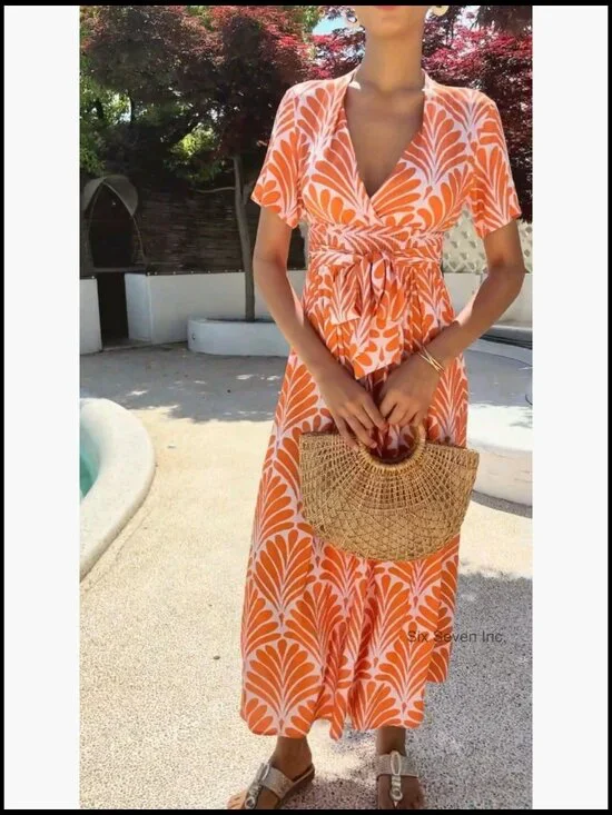 Rayon Boho Maxi Dress with Deep V Neck and Smocked Empire Waist - Picture 7 of 7